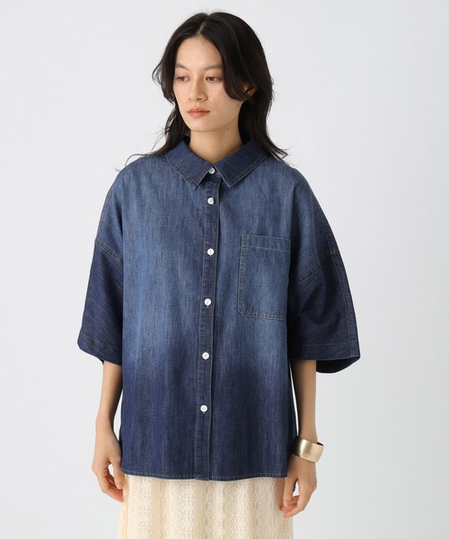 Elura（エルーラ）の「デニム5分袖シャツ / 581939（シャツ/ブラウス・レディース・ネイビー/ブルー・FREE）」の9枚目の写真