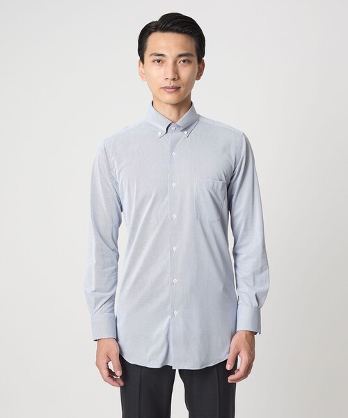 green label relaxing（グリーンレーベルリラクシング）の「ドット ジャージー ボタンダウン ドレスシャツ -ストレッチ・イージーアイロン・吸水速乾・抗菌-（ビジネスシャツ・メンズ・ライトブルー/ライラック/ネイビー・XL/S/L/M）」の10枚目の写真