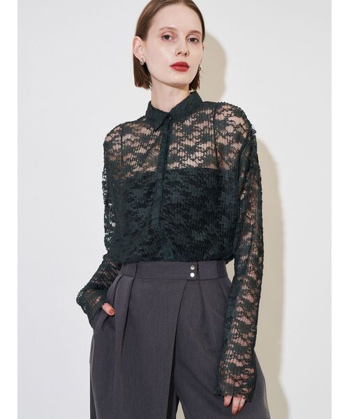 ELENDEEK(エレンディーク)の「プリーツレースシャツ(シャツ/ブラウス・レディース・グリーン/オフホワイト・FREE)」の1枚目の写真