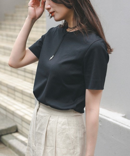 Demi-Luxe BEAMS(デミルクス ビームス)の「AK+1 / 天竺 Tシャツ(Tシャツ/カットソー・レディース・ブラック/グレー系その他/ホワイト・ONE SIZE)」の1枚目の写真