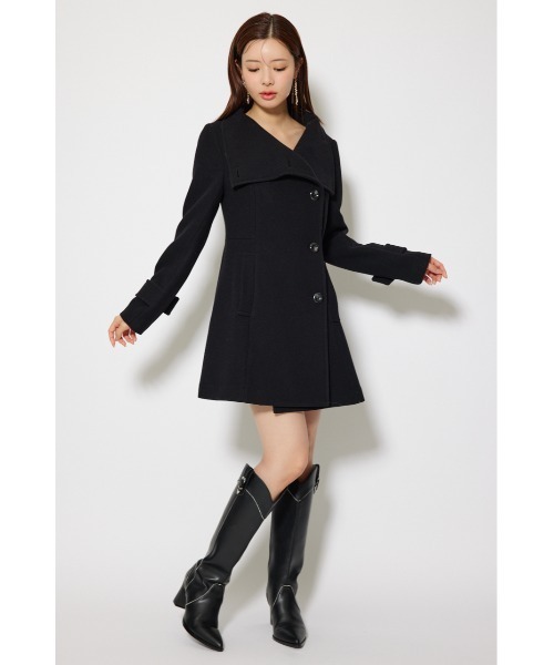 rienda(リエンダ)の「25オーバーネックシンデレララインミニコート 秋服 冬服(ステンカラーコート・レディース・グレー/ブラック/ライトベージュ/マルチ・SMALL/MEDIUM)」の11枚目の写真