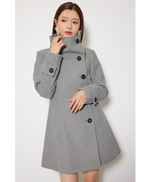 rienda(リエンダ)の「25オーバーネックシンデレララインミニコート 秋服 冬服(ステンカラーコート・レディース・グレー/ブラック/ライトベージュ/マルチ・SMALL/MEDIUM)」の13枚目の写真