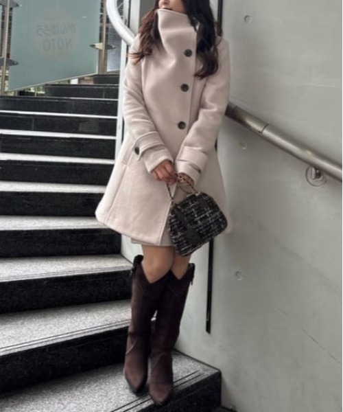 セール】25オーバーネックシンデレララインミニコート 秋服 冬服