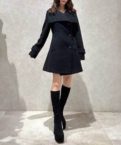 rienda黒25オーバーネックシンデレララインコートSリエンダブラック 2025AW】25オーバーネックシンデレララインコート 秋服 冬服