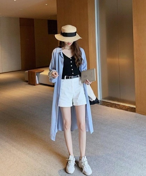 maison de LATIR(メゾンドラティール)の「長く愛用できるシアーロング丈UVカット夏服ストライプブラウス(シャツ/ブラウス・レディース・ブルー/ホワイト/グリーン/ピンク・FREE)」の6枚目の写真