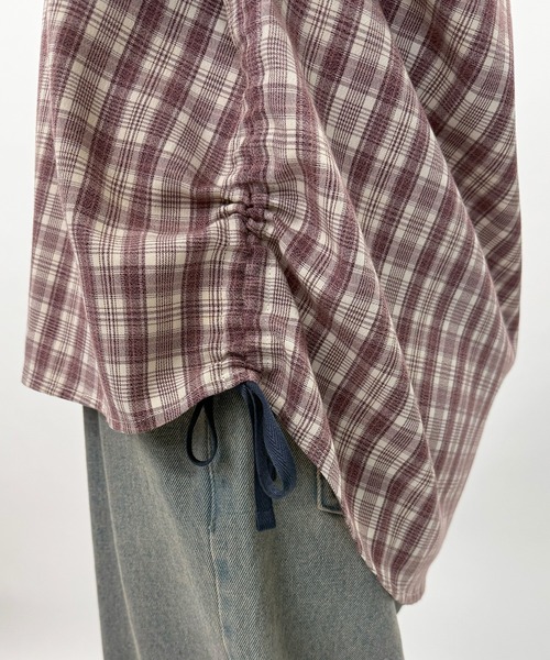 DOUBLE NAME(ダブルネーム)の「チェックフーディシャツ(シャツ/ブラウス・レディース・ピンク/ブラウン・FREE)」の7枚目の写真