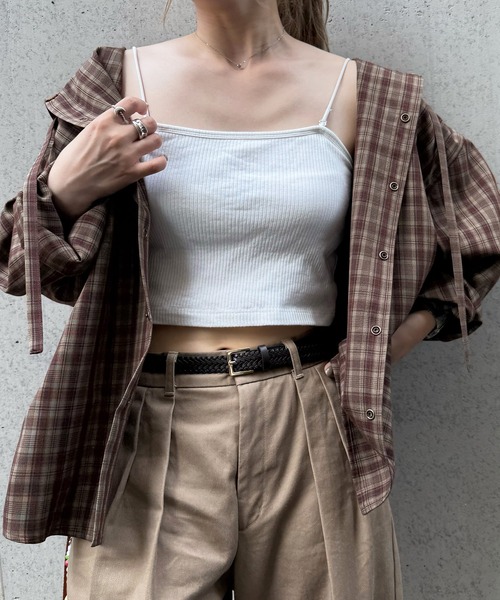 DOUBLE NAME(ダブルネーム)の「チェックフーディシャツ(シャツ/ブラウス・レディース・ピンク/ブラウン・FREE)」の11枚目の写真