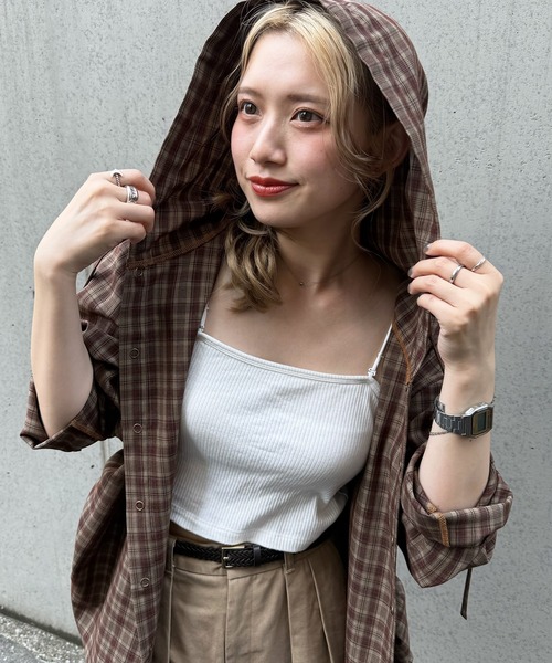 DOUBLE NAME(ダブルネーム)の「チェックフーディシャツ(シャツ/ブラウス・レディース・ピンク/ブラウン・FREE)」の17枚目の写真