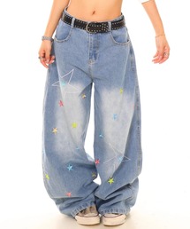 GEMEDA | Y2Kカラフルスター刺繍バギーデニムパンツ(デニムパンツ)