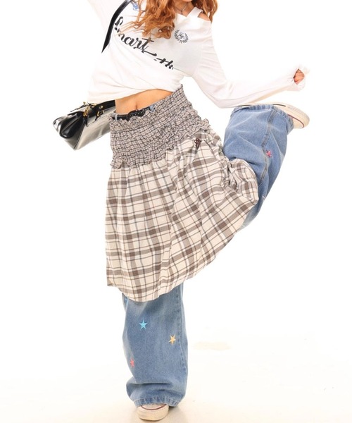 セール】Y2Kカラフルスター刺繍バギーデニムパンツ（デニムパンツ