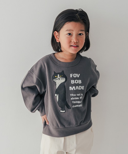 FOV（フォブ）の「FOV/フォブ F/B CAT ビッグトレーナー（スウェット・キッズ・アイボリー/チャコールグレー/アッシュグレー・100cm/110cm/120cm/130cm/90cm）」の2枚目の写真