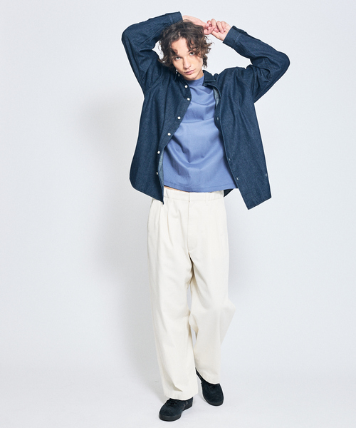ABAHOUSE（アバハウス）の「シルケットポンチ モックネック ロンT / オーバーサイズ（Tシャツ/カットソー・メンズ・ホワイト/グレイッシュブルー/ブラック・46/48）」の22枚目の写真