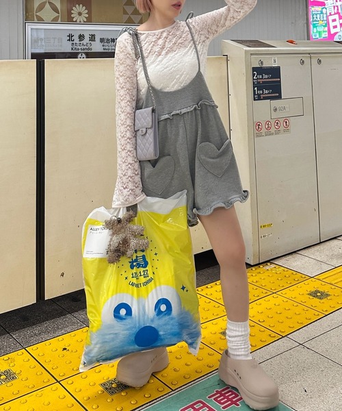 Alley Tokyo（アリートーキョー）の「ハートポケサロペ（サロペット/オーバーオール・レディース・グレー/チャコール・LONG/SHORT）」の5枚目の写真