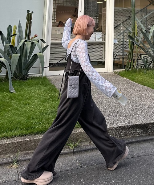 Alley Tokyo（アリートーキョー）の「ハートポケサロペ（サロペット/オーバーオール・レディース・グレー/チャコール・LONG/SHORT）」の3枚目の写真