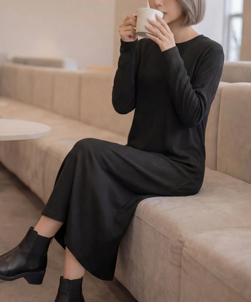 cammie(キャミー)の「リブクルーネックワンピース(ワンピース・レディース・ブラック/オフホワイト・M/L)」の7枚目の写真