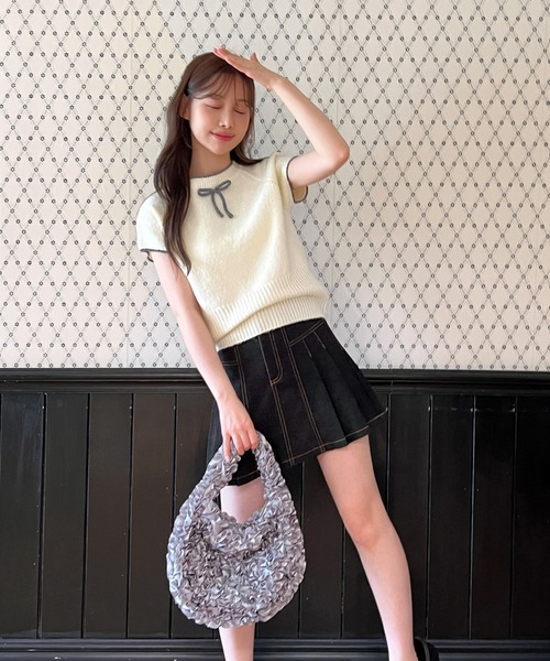 by muni:r（バイ ムニール）の「【着用動画あり・2色・２サイズ展開】デニムプリーツミニスカート/2025 AW COLLECTION（デニムスカート・レディース・ブラック/ブルー・MEDIUM/SMALL）」の12枚目の写真