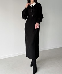 JUNOAH（ジュノア）の「薄手ピーチスキンドッキングIラインワンピース（ワンピース）」