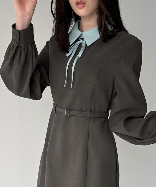 junoah（ジュノア）の「薄手ピーチスキンドッキングIラインワンピース（ワンピース・レディース・チャコール/グレー/ブラック・LARGE/MEDIUM/SMALL）」の8枚目の写真