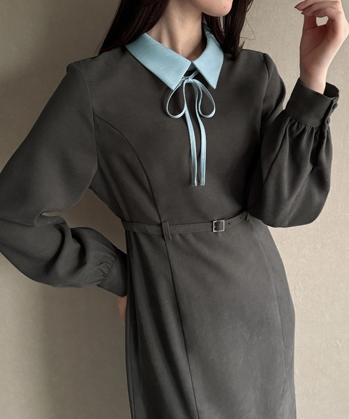 junoah（ジュノア）の「薄手ピーチスキンドッキングIラインワンピース（ワンピース・レディース・チャコール/グレー/ブラック・LARGE/MEDIUM/SMALL）」の9枚目の写真