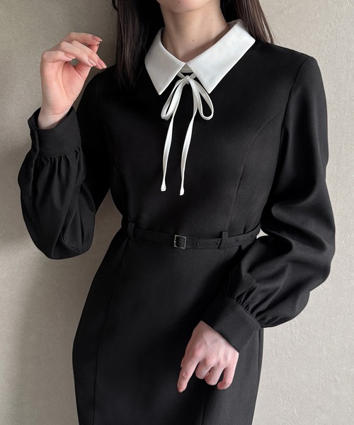 junoah（ジュノア）の「薄手ピーチスキンドッキングIラインワンピース（ワンピース・レディース・チャコール/グレー/ブラック・LARGE/MEDIUM/SMALL）」の12枚目の写真