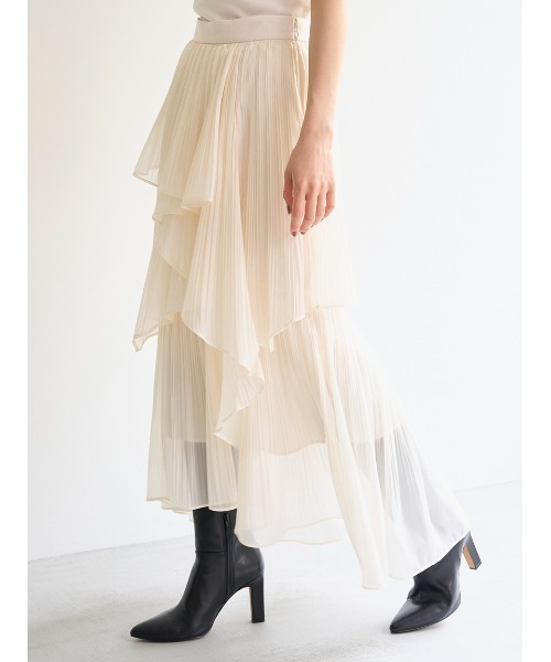 SNIDEL（スナイデル）の「ストレートプリーツティアードスカート（スカート・レディース・チェック/イエロー/アイボリー・1/0）」の6枚目の写真