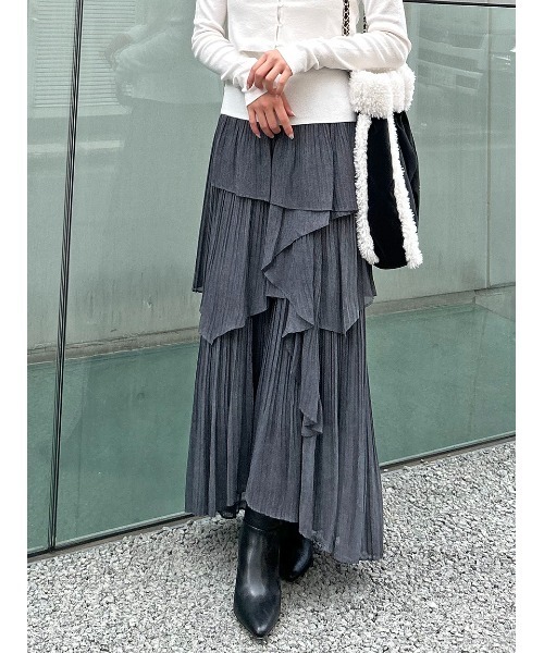 【SNIDEL】Sustainableプリーツティアードスカート SNIDEL スカート Sustainableプリーツティアードロングスカート
