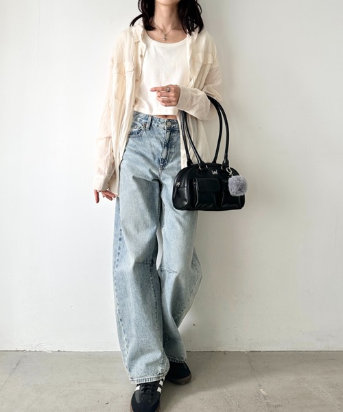 Lee(リー)の「Lee/リー 2ポケット ロングハンドル PUミニボストンバッグ/ボンボンチャーム(ボストンバッグ・レディース・ワイン/ブラック・FREE)」の10枚目の写真