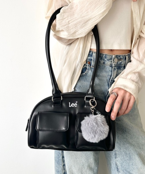 Lee(リー)の「Lee/リー 2ポケット ロングハンドル PUミニボストンバッグ/ボンボンチャーム(ボストンバッグ・レディース・ワイン/ブラック・FREE)」の5枚目の写真