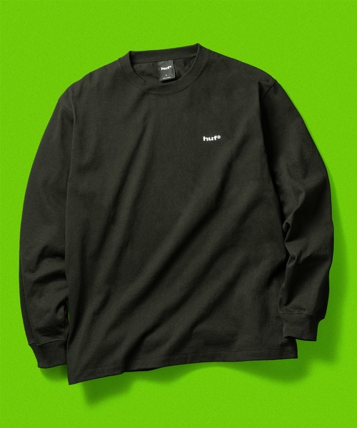 レアデザイン★ハフ HUF 半袖スウェット リンガーネック 文字ロゴ総柄 L程度 HUF(ハフ) 刺繍ロゴカットソー ネイビー サイズ L｜【公式