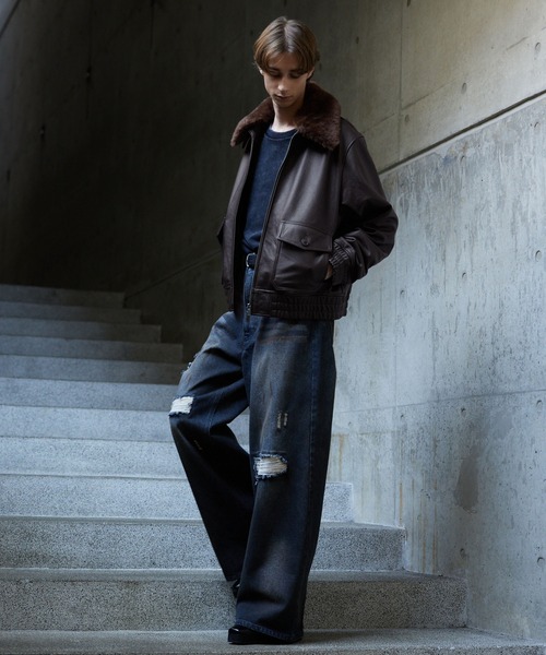 CLEL(クレイル)の「【CLEL】Cow Leather G-1 Blouson / 牛革/カウレザー G-1ブルゾン(ブルゾン・メンズ・ブラウン/ブラック・XS/S/M/L)」の5枚目の写真