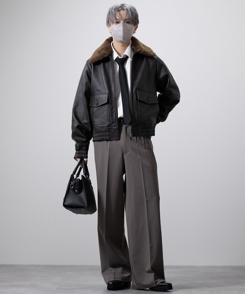 1回着 coel コエル レース切り替えブルゾン38定価36,300円ドラマ着用 CLEL】Cow Leather G-1 Blouson / 牛革/カウレザー G-1ブルゾン