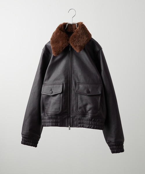 レザージャケット 短丈 G-1タイプ 裏ボア 黒 Mサイズ カウレザー CLEL】Cow Leather G-1 Blouson / 牛革/カウレザー G-1ブルゾン