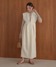 Bab | 【S・Mサイズ展開】タックハイウエストIラインジャンスカ(ジャンパースカート)