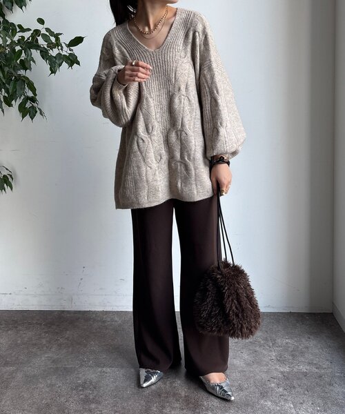 DouDou（ドゥドゥ）の「バイヤスセミフレアパンツ（その他パンツ・レディース・ブラウン/カーキ/ブラック/モスグリーン/ライトベージュ・36/38）」の6枚目の写真