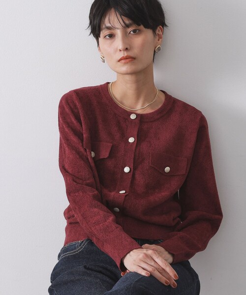 OPAQUE.CLIP（オペークドットクリップ）の「モールニットクルーカーディガン【洗濯機OK】（カーディガン/ボレロ・レディース・ライトグレー/ブラック/ボルドー・40/38/42）」の3枚目の写真