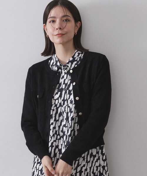 OPAQUE.CLIP（オペークドットクリップ）の「モールニットクルーカーディガン【洗濯機OK】（カーディガン/ボレロ・レディース・ライトグレー/ブラック/ボルドー・40/38/42）」の2枚目の写真