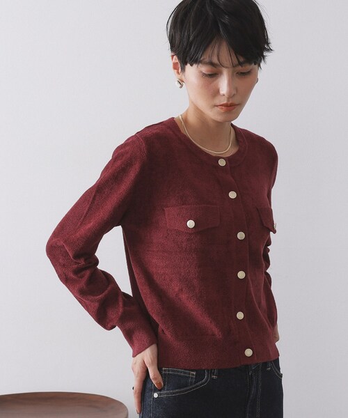 OPAQUE.CLIP（オペークドットクリップ）の「モールニットクルーカーディガン【洗濯機OK】（カーディガン/ボレロ・レディース・ライトグレー/ブラック/ボルドー・40/38/42）」の8枚目の写真