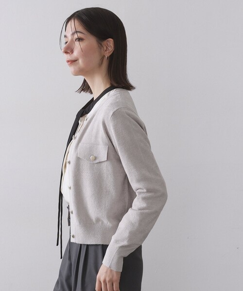 OPAQUE.CLIP（オペークドットクリップ）の「モールニットクルーカーディガン【洗濯機OK】（カーディガン/ボレロ・レディース・ライトグレー/ブラック/ボルドー・40/38/42）」の12枚目の写真