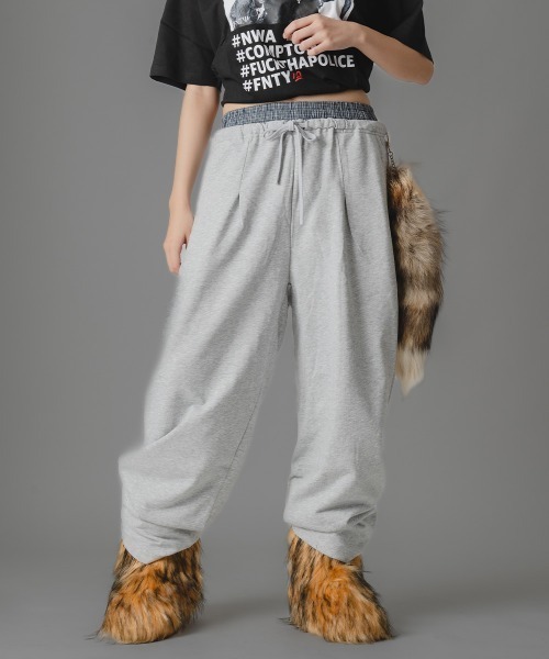 セール】レイヤードデザインワイドスウェットパンツ（スウェット