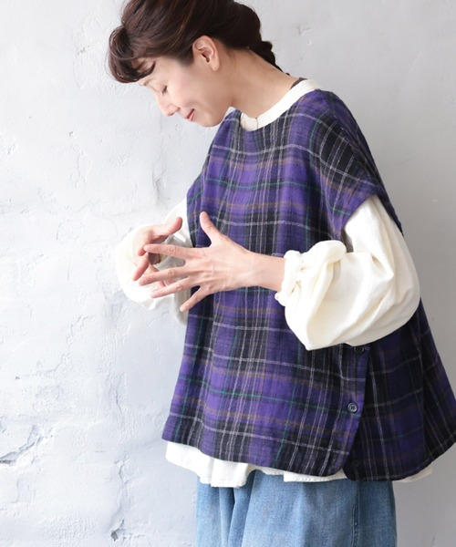 soulberry(ソウルベリー)の「夜長のチェックなベスト(ベスト・レディース・パープル・5L/4L/3L/LL/L/M)」の1枚目の写真