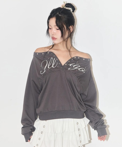 ILLIGO(イリゴ)の「【日本未発売/WEB限定】ILLIGO(イリゴ)/アイレット オフショルダー スウェット/BUTTON EYELET OFF-SHOULDER SWEATSHIRT(スウェット・レディース・チャコールグレー/ホワイト/ブラック・FREE)」の12枚目の写真