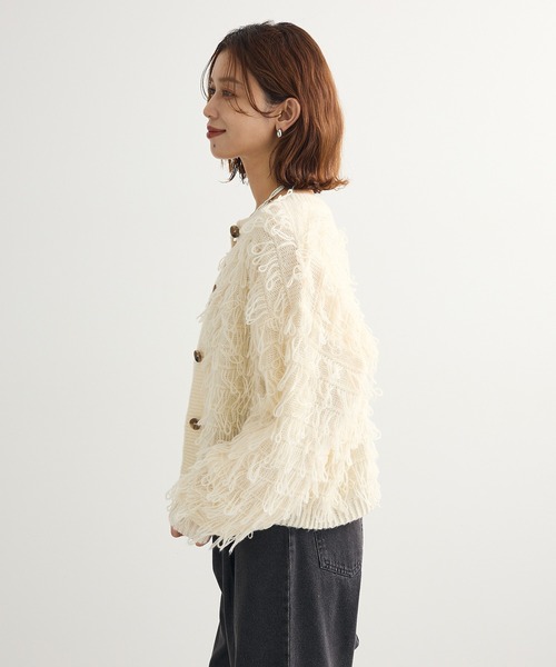 Green　Parks（グリーンパークス）の「ループニットカーディガン（カーディガン/ボレロ・レディース・グレー/アイボリー・FREE）」の7枚目の写真