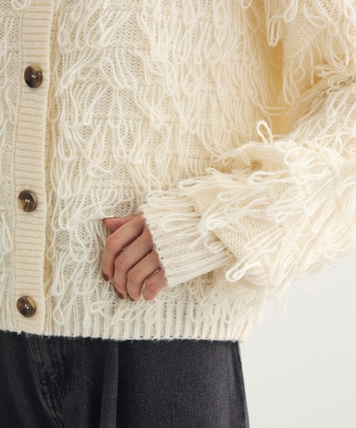 Green　Parks（グリーンパークス）の「ループニットカーディガン（カーディガン/ボレロ・レディース・グレー/アイボリー・FREE）」の10枚目の写真