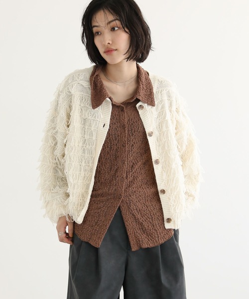 Green　Parks（グリーンパークス）の「ループニットカーディガン（カーディガン/ボレロ・レディース・グレー/アイボリー・FREE）」の15枚目の写真