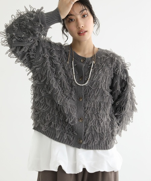 Green　Parks（グリーンパークス）の「ループニットカーディガン（カーディガン/ボレロ・レディース・グレー/アイボリー・FREE）」の21枚目の写真