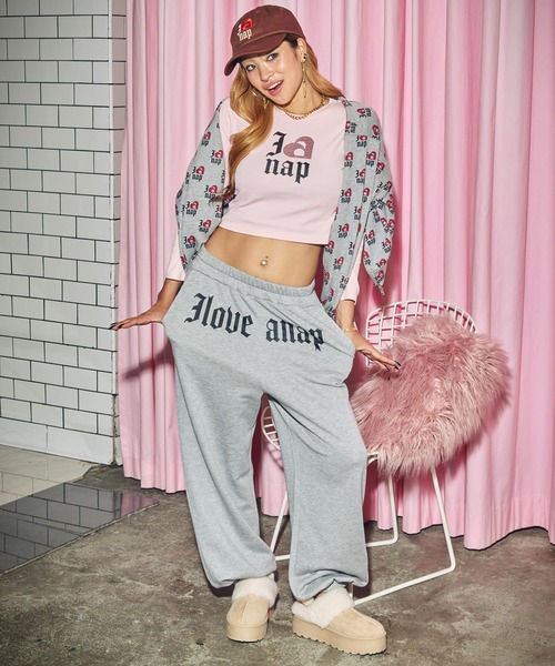 ANAP（アナップ）の「I LOVE anap プリント スウェット パンツ（スウェットパンツ・レディース・ブラック/グレー/ライトイエロー・F）」の4枚目の写真