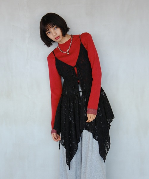 PAGEBOY（ページボーイ）の「イレヘムレースキャミワンピース（チュニック・レディース・オフホワイト/ブラック・FREE）」の7枚目の写真