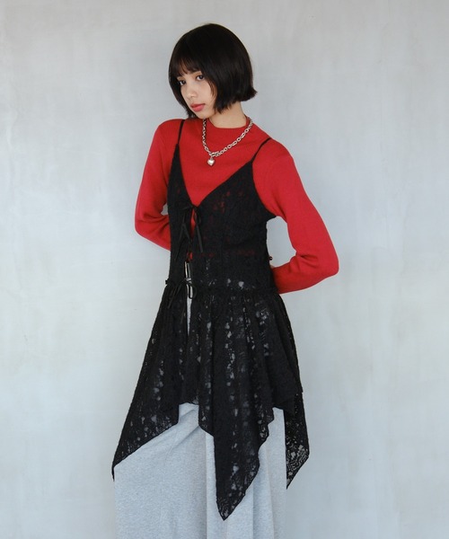 PAGEBOY（ページボーイ）の「イレヘムレースキャミワンピース（チュニック・レディース・オフホワイト/ブラック・FREE）」の8枚目の写真