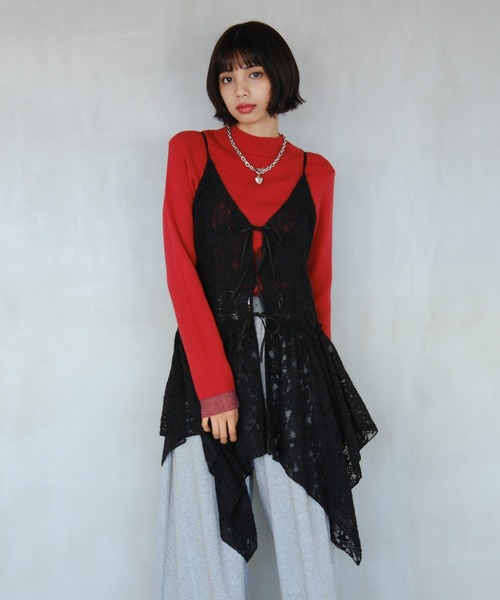 PAGEBOY（ページボーイ）の「イレヘムレースキャミワンピース（チュニック・レディース・オフホワイト/ブラック・FREE）」の6枚目の写真