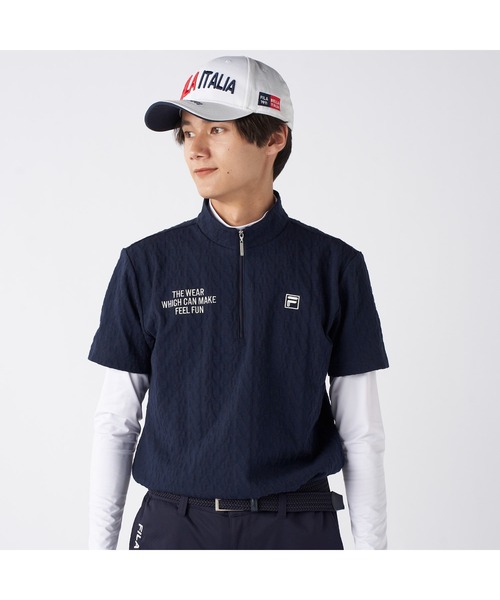 FILA GOLF(フィラゴルフ )の「FILA GOLF フィラゴルフ ゴルフウェア ワンポイント ロゴ 吸汗速乾 UVカット ハーフジップ ハイネック 半袖シャツ インナー セットアイテム(その他トップス・メンズ・ネイビー/ホワイト/ブラック・L/M/3L/LL)」の3枚目の写真
